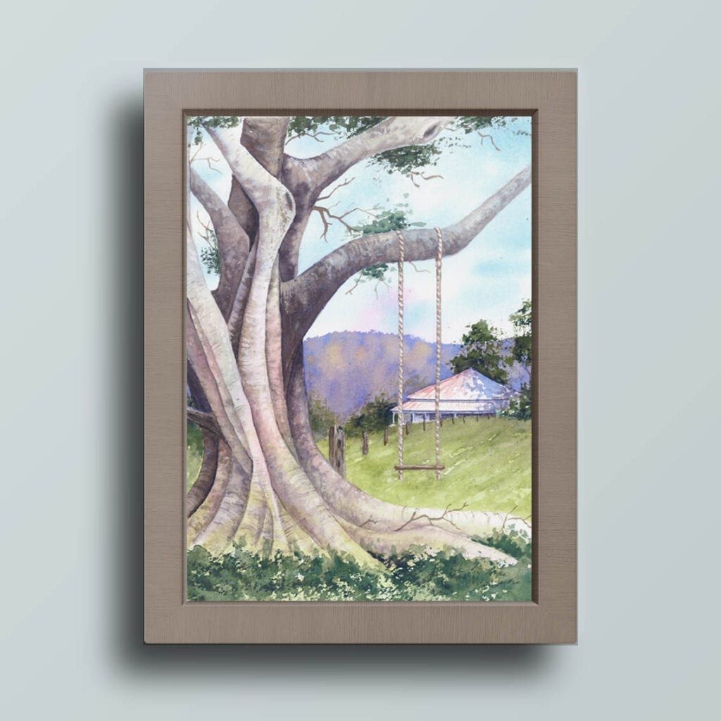 Fig Tree Swing watercolour by Nikki Rogers