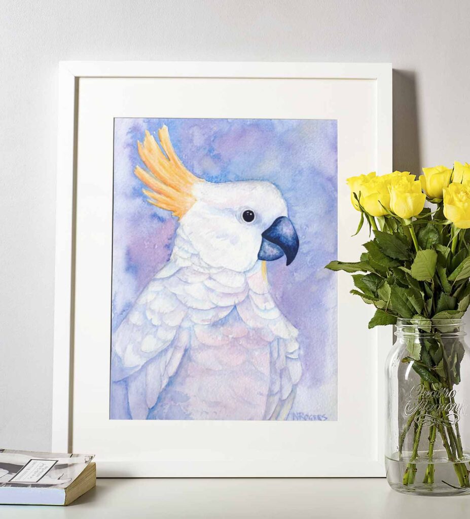 Cockatoo watercolour by Nikki Rogers